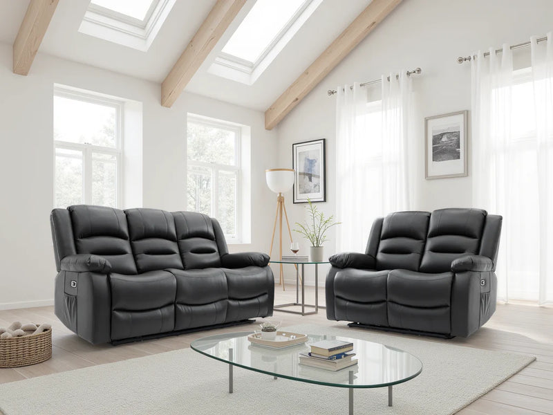 Alva Electric Recliner 3+2 Sofa Set - Black