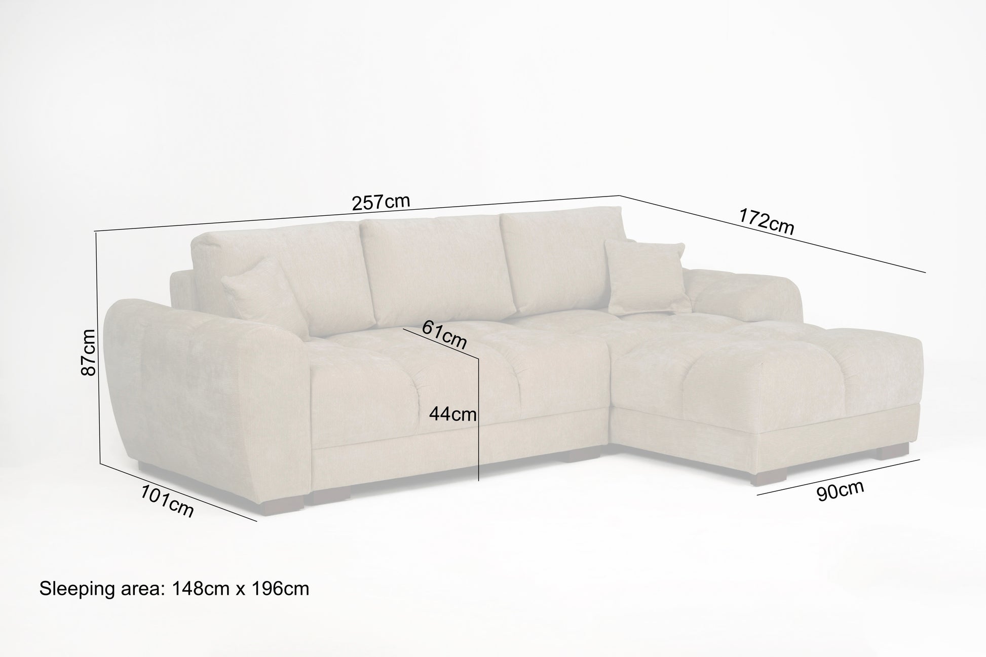 Azzuro Linen Right Hand Sofa Bed - Cream