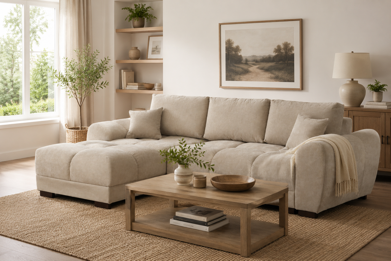 Azzuro Linen Left Hand Sofa Bed - Cream