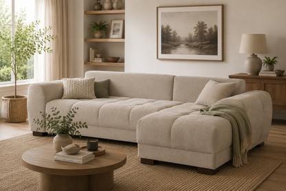 Azzuro Linen Right Hand Sofa Bed - Cream