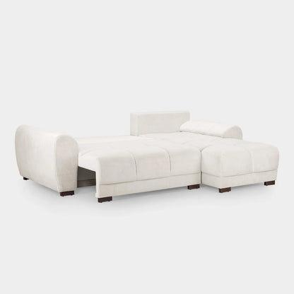 Azzuro Corner Sofa Bed With Storage - Universal Chaise - Plush Velvet  - Cream