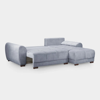Azzuro Corner Sofa Bed With Storage - Universal Chaise - Plush Velvet  - Grey