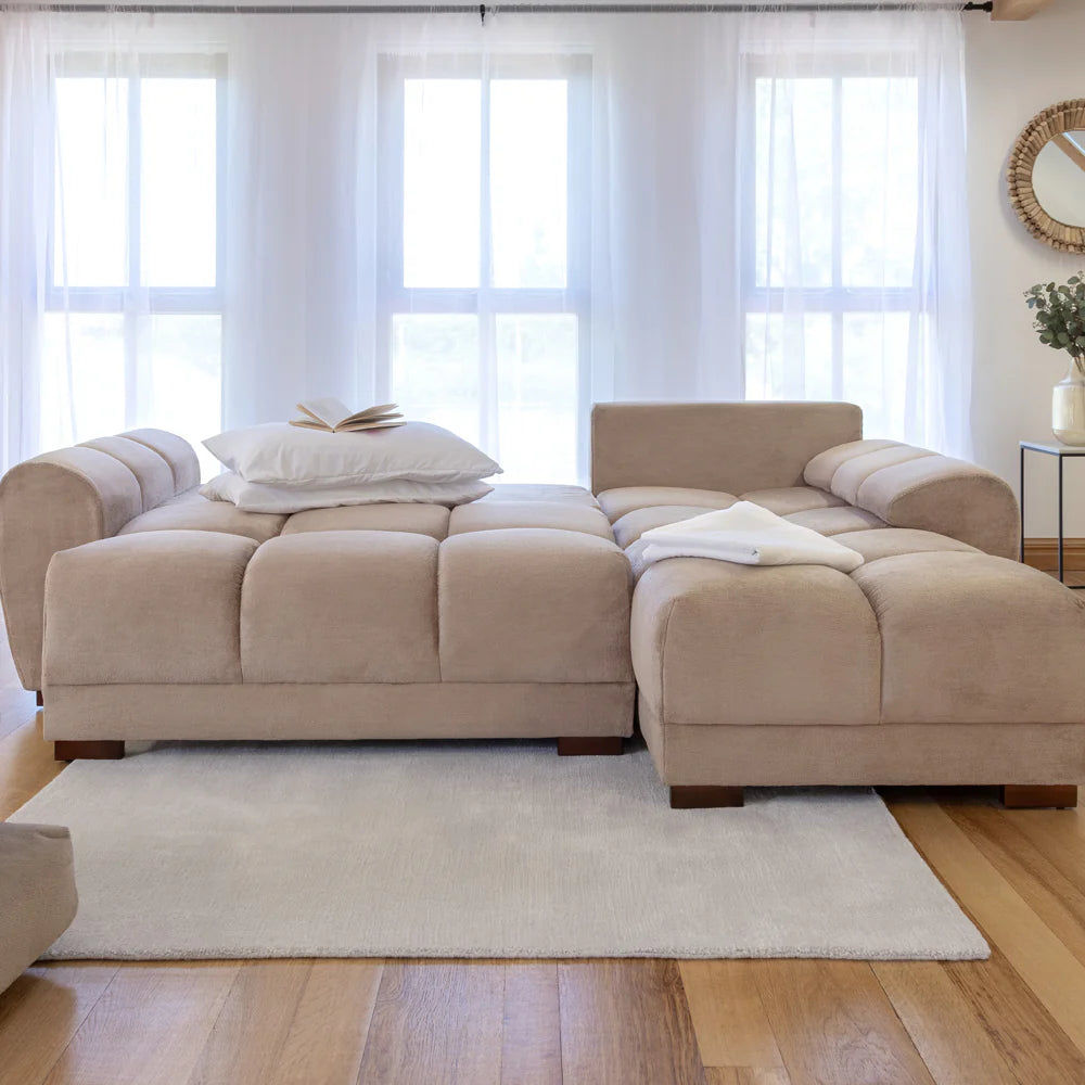 Azzuro Corner Sofa Bed With Storage - Universal Chaise - Plush Velvet  - Mocha
