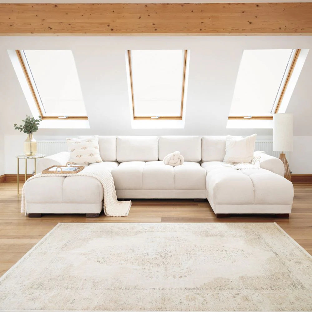 Azzuro Cream U Shape Corner Sofa - Full Back Plush Velvet