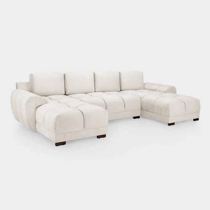 Azzuro Cream U Shape Corner Sofa - Full Back Plush Velvet
