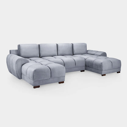 Azzuro Grey U Shape Corner Sofa - Full Back Plush Velvet - 330cm Large Sectional