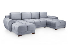 Azzuro Grey U Shape Corner Sofa – Full Back Plush Velvet – 330cm Large Sectional