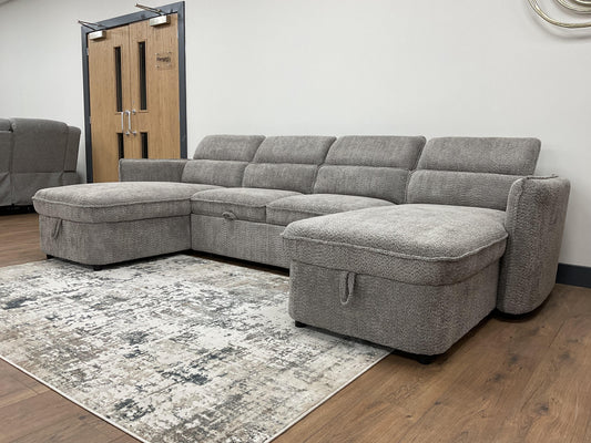 Capri U Shape Sofa Bed With Storage – Grey – Pull Out Sleeper