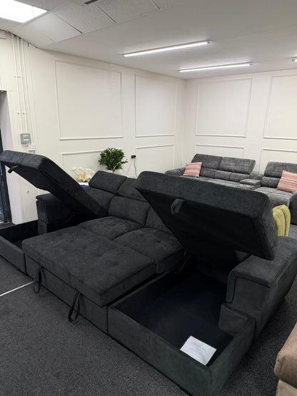 Alaya Storage U Shape Sofabed - Black
