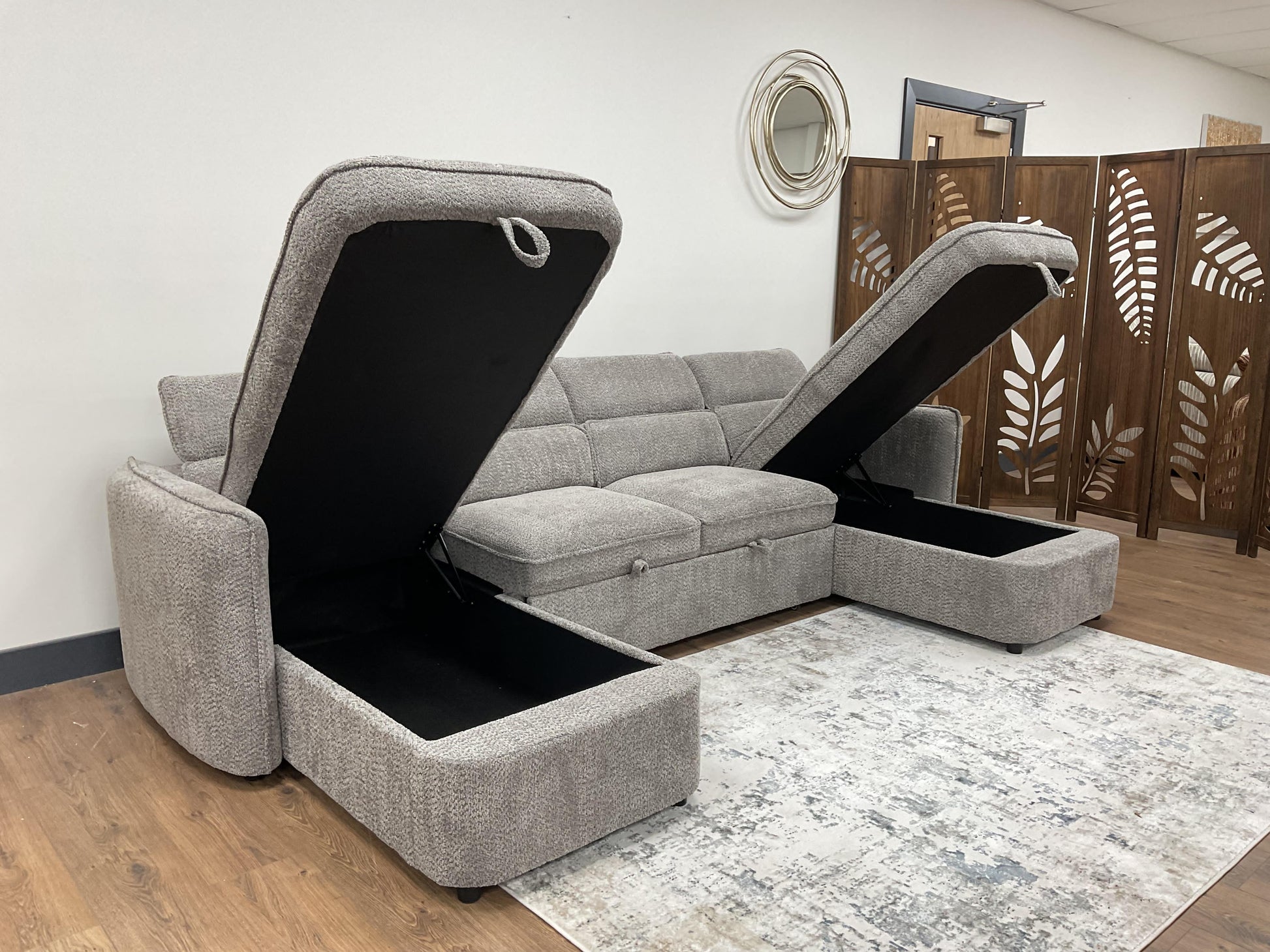 Capri U Shape Sofa Bed With Storage - Grey - Pull Out Sleeper