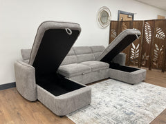 Capri U Shape Sofa Bed With Storage – Grey – Pull Out Sleeper