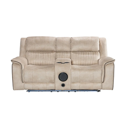 Geneva Pro Fabric Electric Recliner Sofas - Beige With Bluetooth/Cooling Cup-Holders/LED Lights