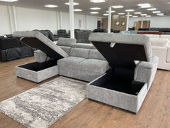 Alaya Large U Shape Pullout Sofabed With Storage - Grey | Adjustable Headrests