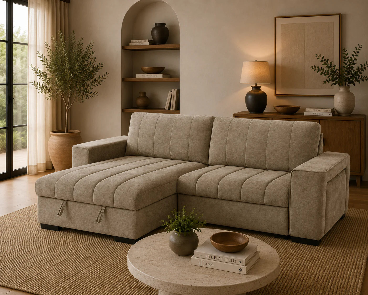 Franklin Universal Storage Sofa Bed With Cup Holders & USB/C Charging - Beige