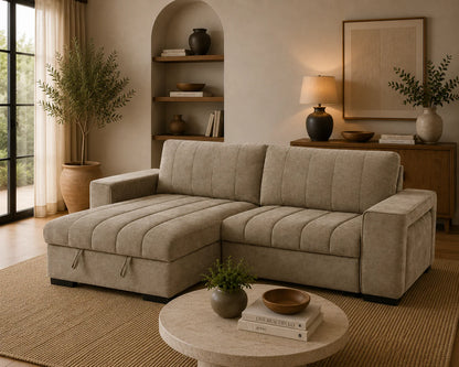 Franklin Universal Storage Sofa Bed With Cup Holders & USB/C Charging - Beige