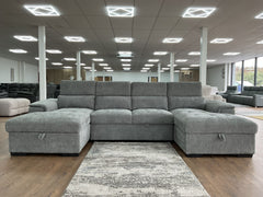 Alaya Large U Shape Pullout Sofabed With Storage - Grey | Adjustable Headrests