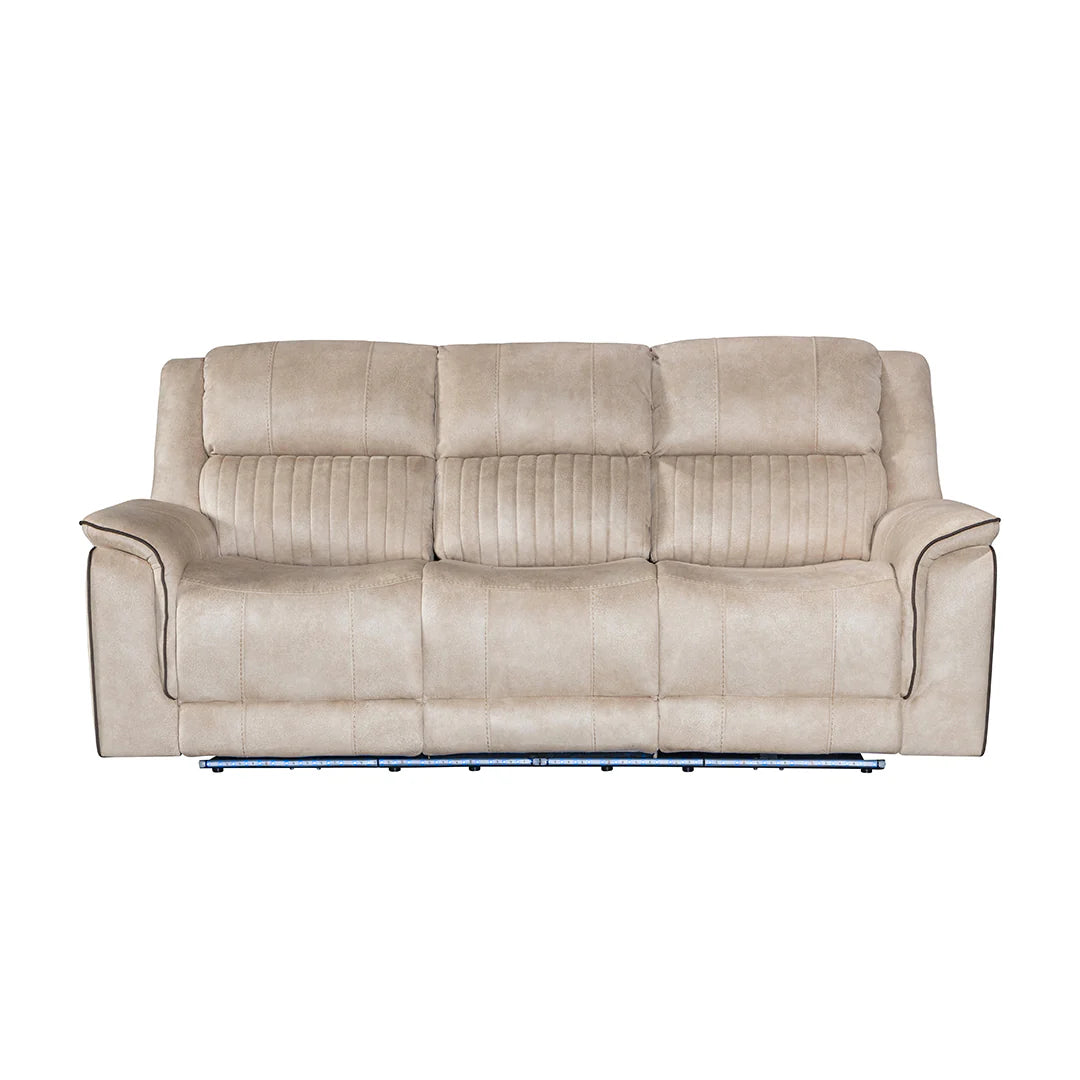 Geneva Pro Fabric Electric Recliner Sofas - Beige With Bluetooth/Cooling Cup-Holders/LED Lights