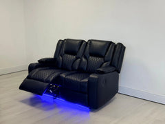 Orlando Electric Recliners 3+2 Seater Leather Sofa Black - Led Lights - Wireless Charger