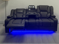 Orlando Electric Recliners 3+2 Seater Leather Sofa Black - Led Lights - Wireless Charger