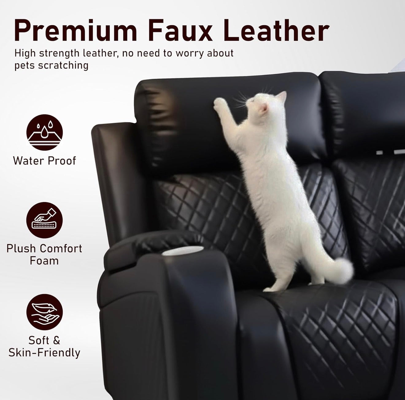 Florida 3+2 Music Electric Recliner Aire Leather Sofa - Black
