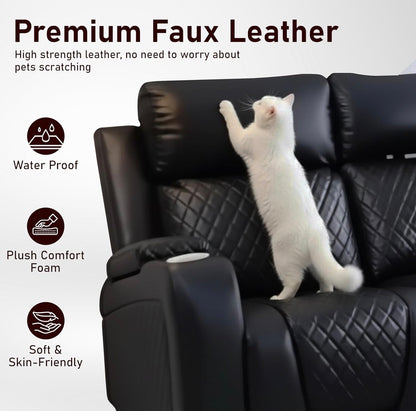 Florida 3+2 Music Electric Recliner Aire Leather Sofa - Black