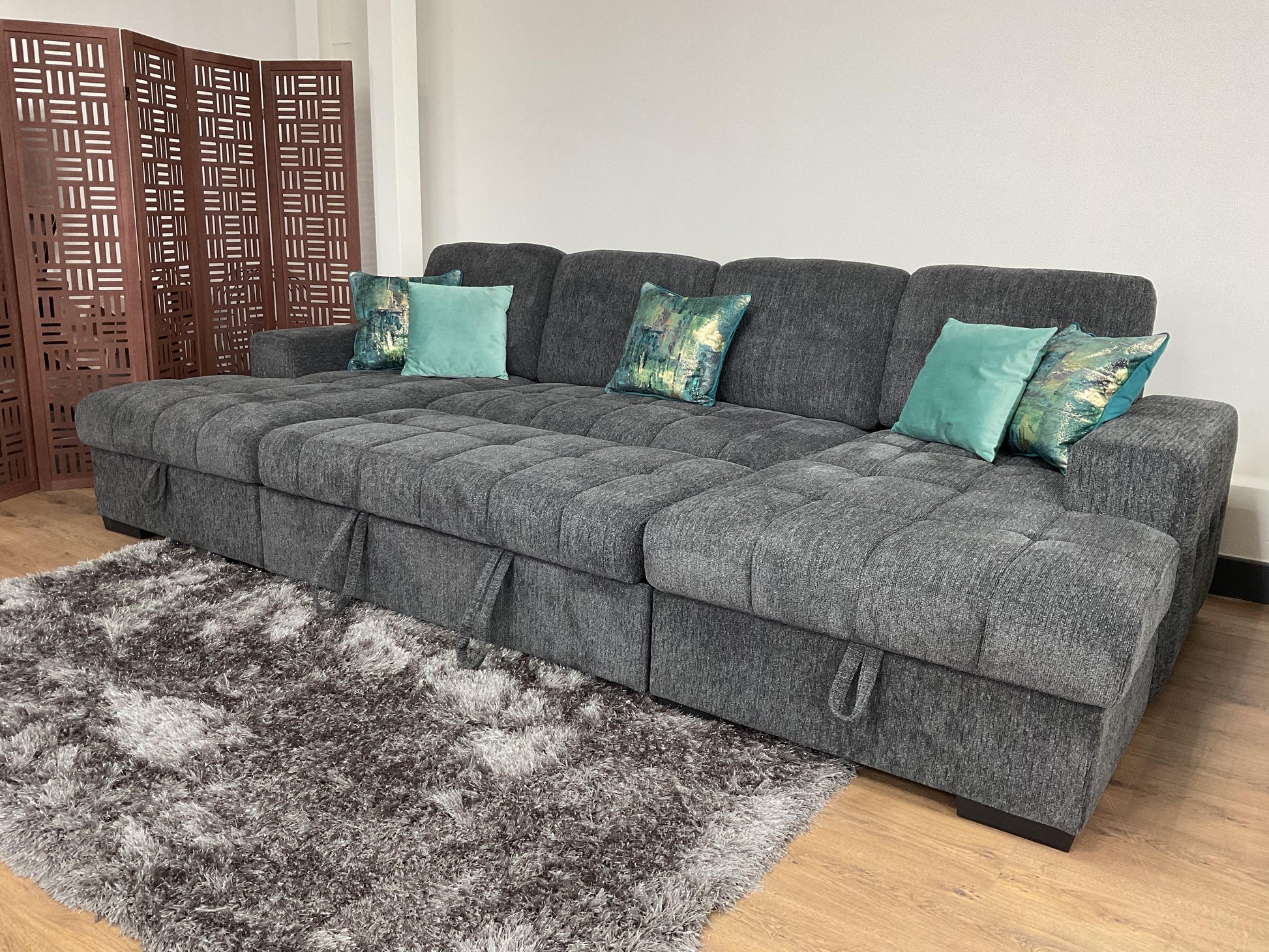 Palermo U Shape Storage Sofa Bed - Grey
