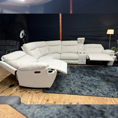 Hercules Express Fabric Electric Recliner Modular Corner Sofa - Cream