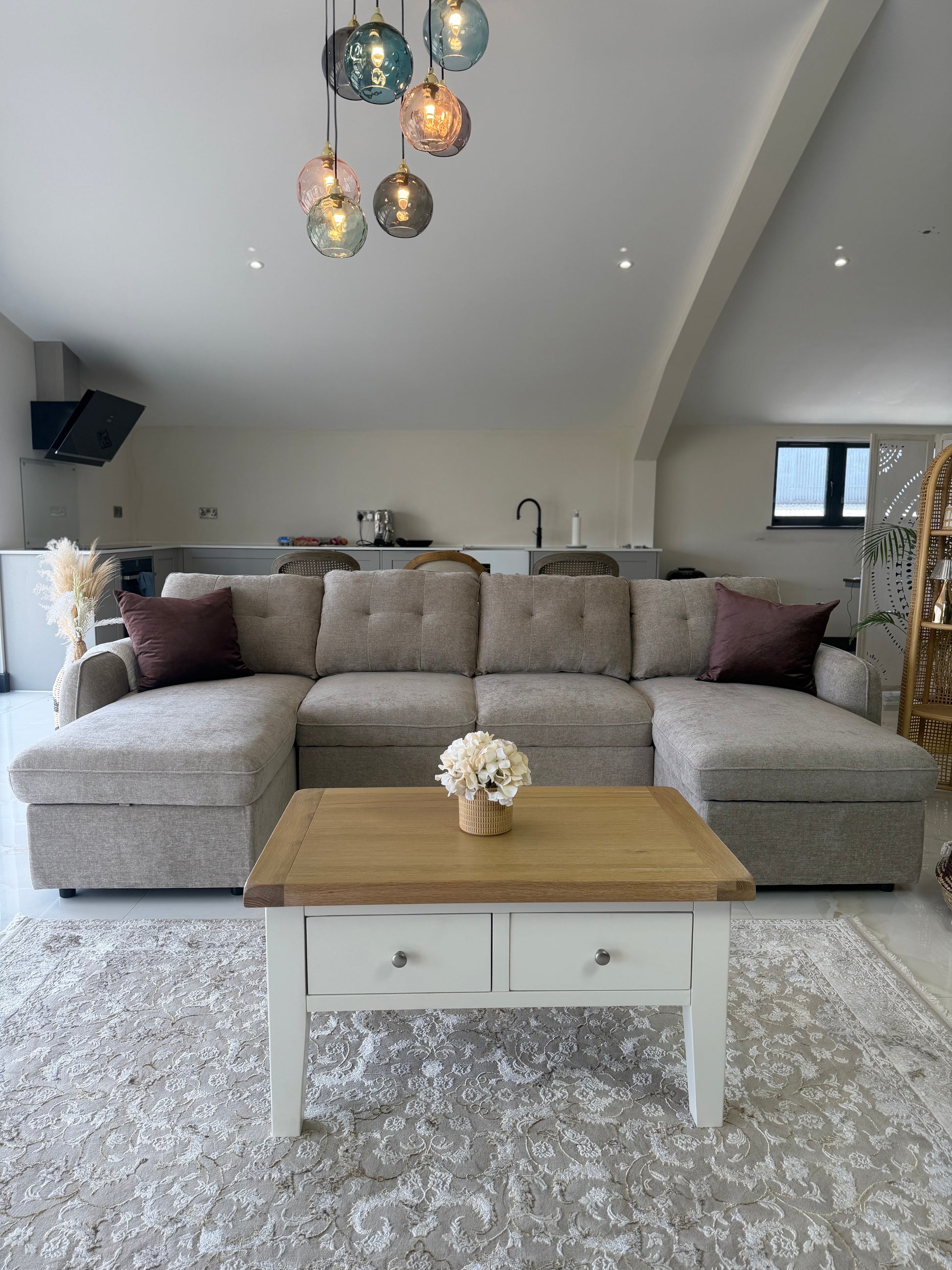 Moscow U Shaped Storage Sofa Bed - Beige