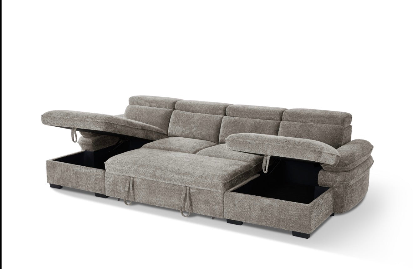Hudson U Shape Storage Sofa Bed - Grey