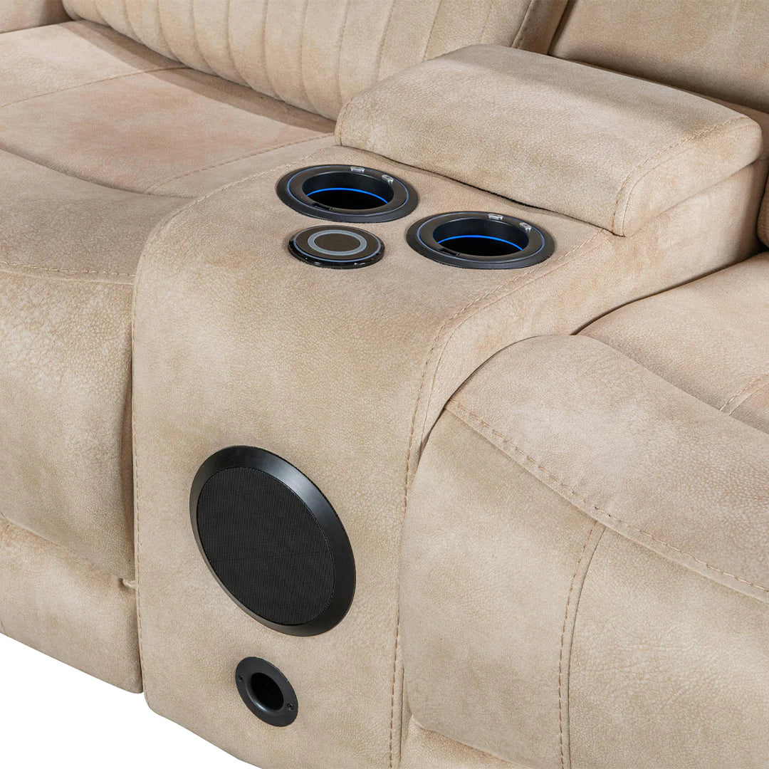 Geneva Pro Fabric Electric Recliner Corner Sofa With Cooling Cup Holders - Beige
