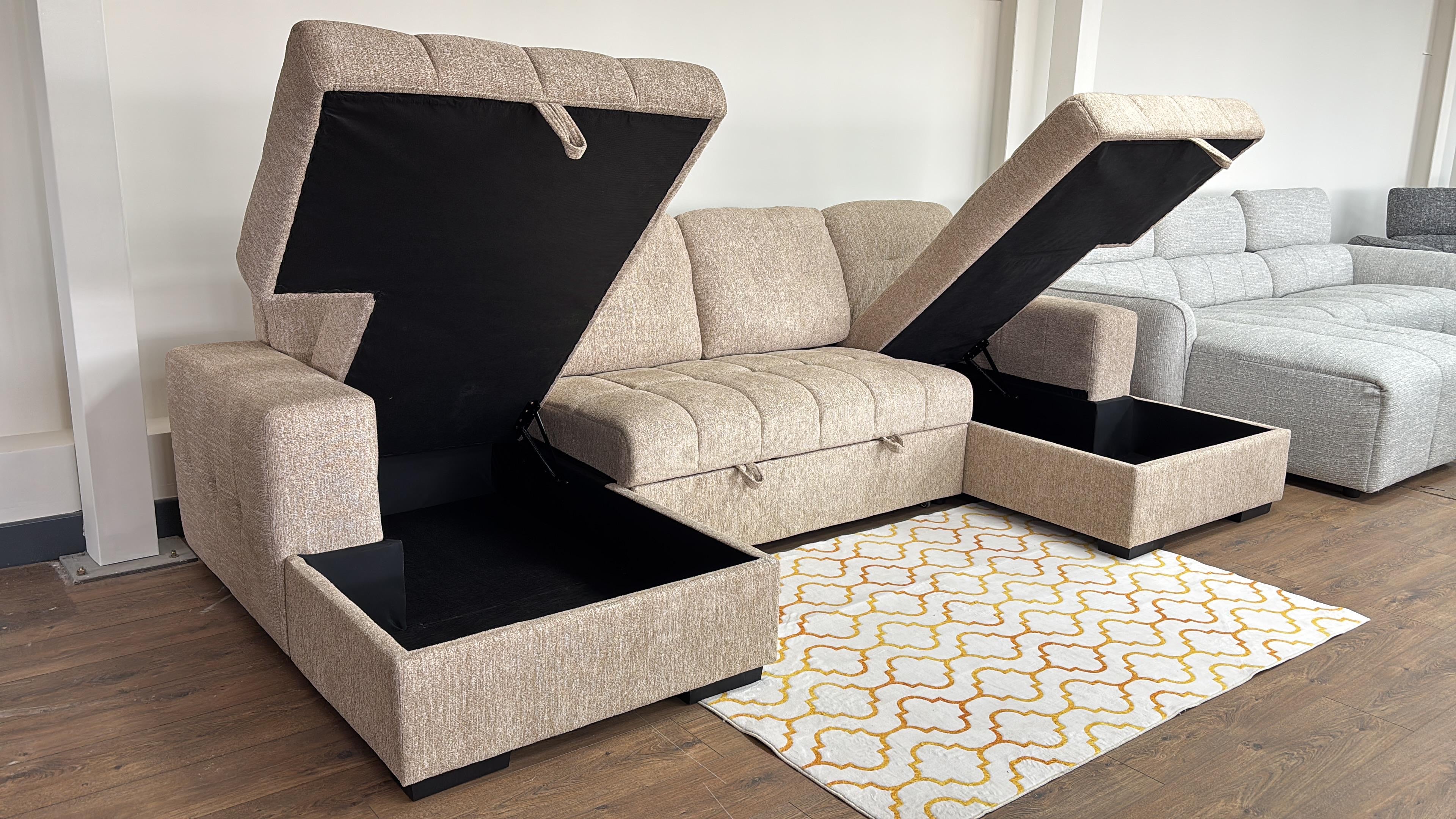 Palermo U Shape Storage Sofa Bed - Beige