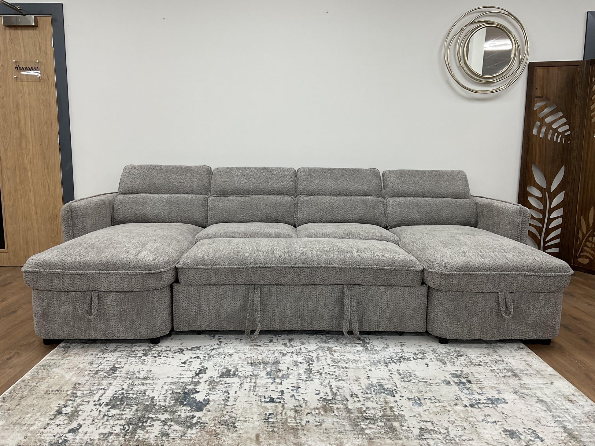 Capri U Shape Sofa Bed With Storage - Grey - Pull Out Sleeper