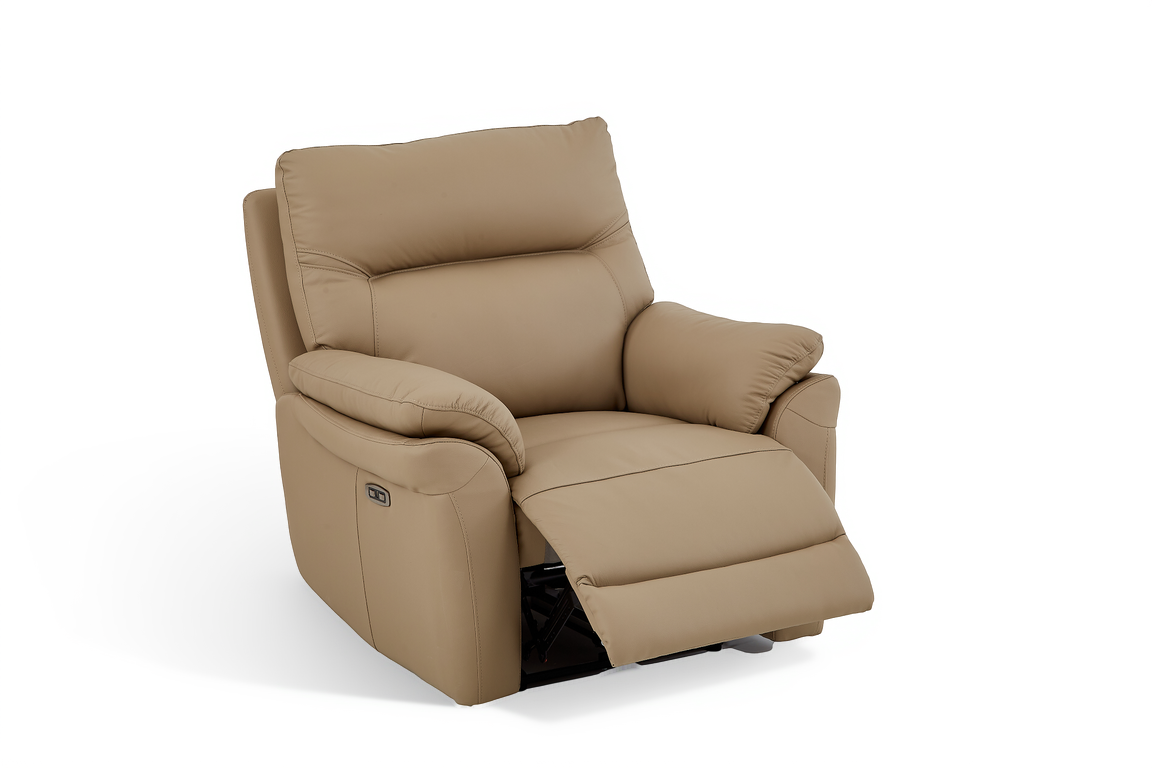 Cinecitta 1 Seater Electric Recliner Chair - Beige Leather - Image 2