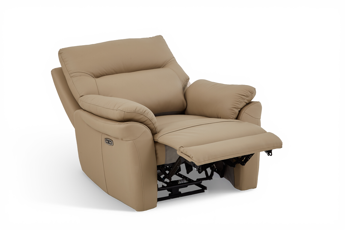 Cinecitta 1 Seater Electric Recliner Chair - Beige Leather - Image 3
