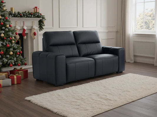 Bellagio Genuine Leather Electric Recliner 2 Seater Sofa - Black
