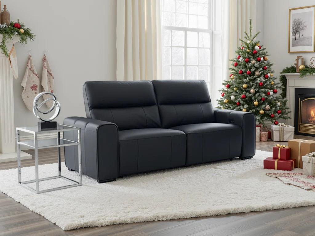 Bellagio Genuine Leather Electric Recliner 3 Seater Sofa - Black