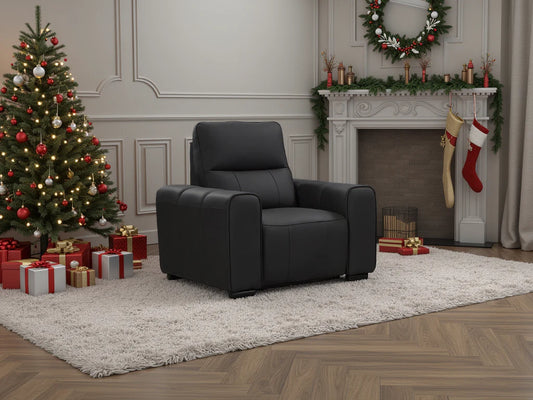 Bellagio Genuine Leather Electric Recliner Armchair Sofa - Black