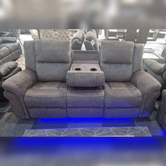 Berlin Fabric Electric Recliner Sofa 3+2 Seater USB Ports Led Lights Cup Holders Grey