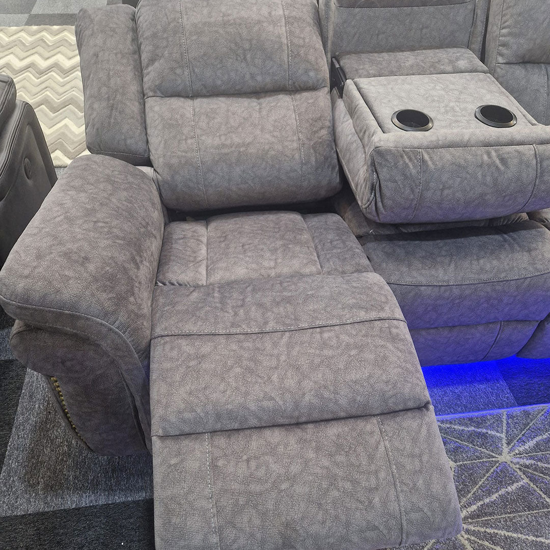 Atlanta Fabric Electric Recliner Sofa 3+2 Seater USB Ports Led Lights Cup Holders Grey