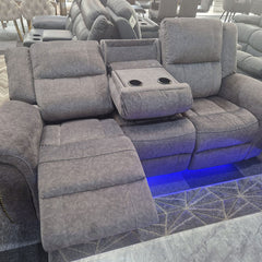 Berlin Fabric Electric Recliner Sofa 3+2 Seater USB Ports Led Lights Cup Holders Grey