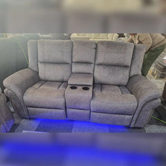 Berlin Fabric Electric Recliner Sofa 3+2 Seater USB Ports Led Lights Cup Holders Grey