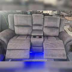 Berlin Fabric Electric Recliner Sofa 3+2 Seater USB Ports Led Lights Cup Holders Grey