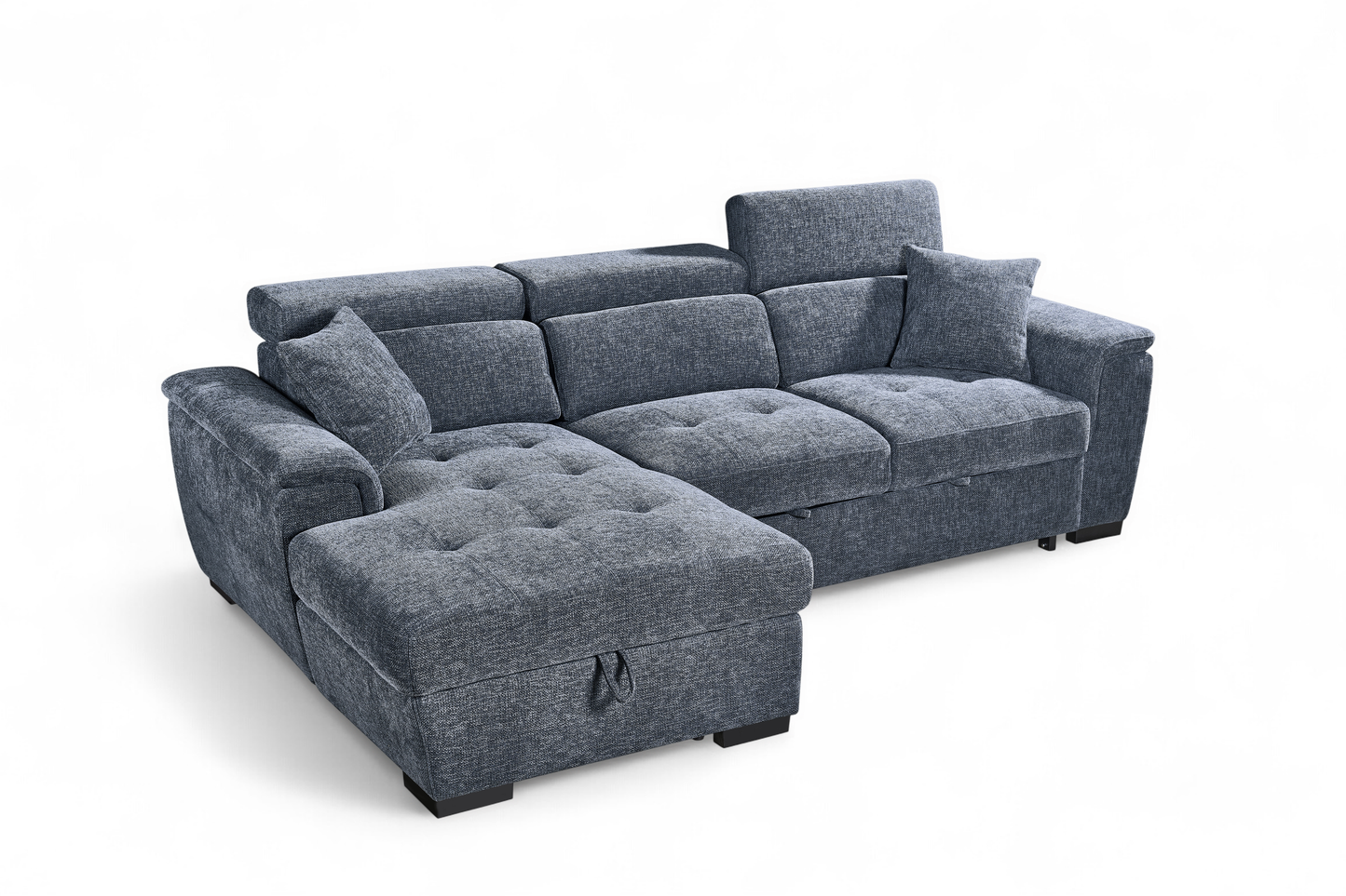 Pale Blue Chenille Fabric Corner Sofabed with Storage