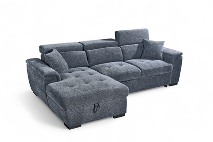 Pale Blue Chenille Fabric Corner Sofabed with Storage