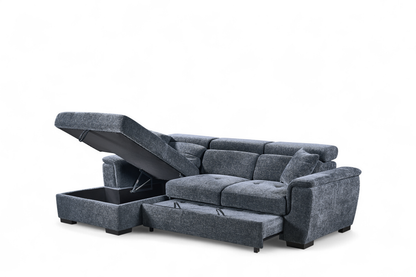 Pale Blue Chenille Fabric Corner Sofabed with Storage