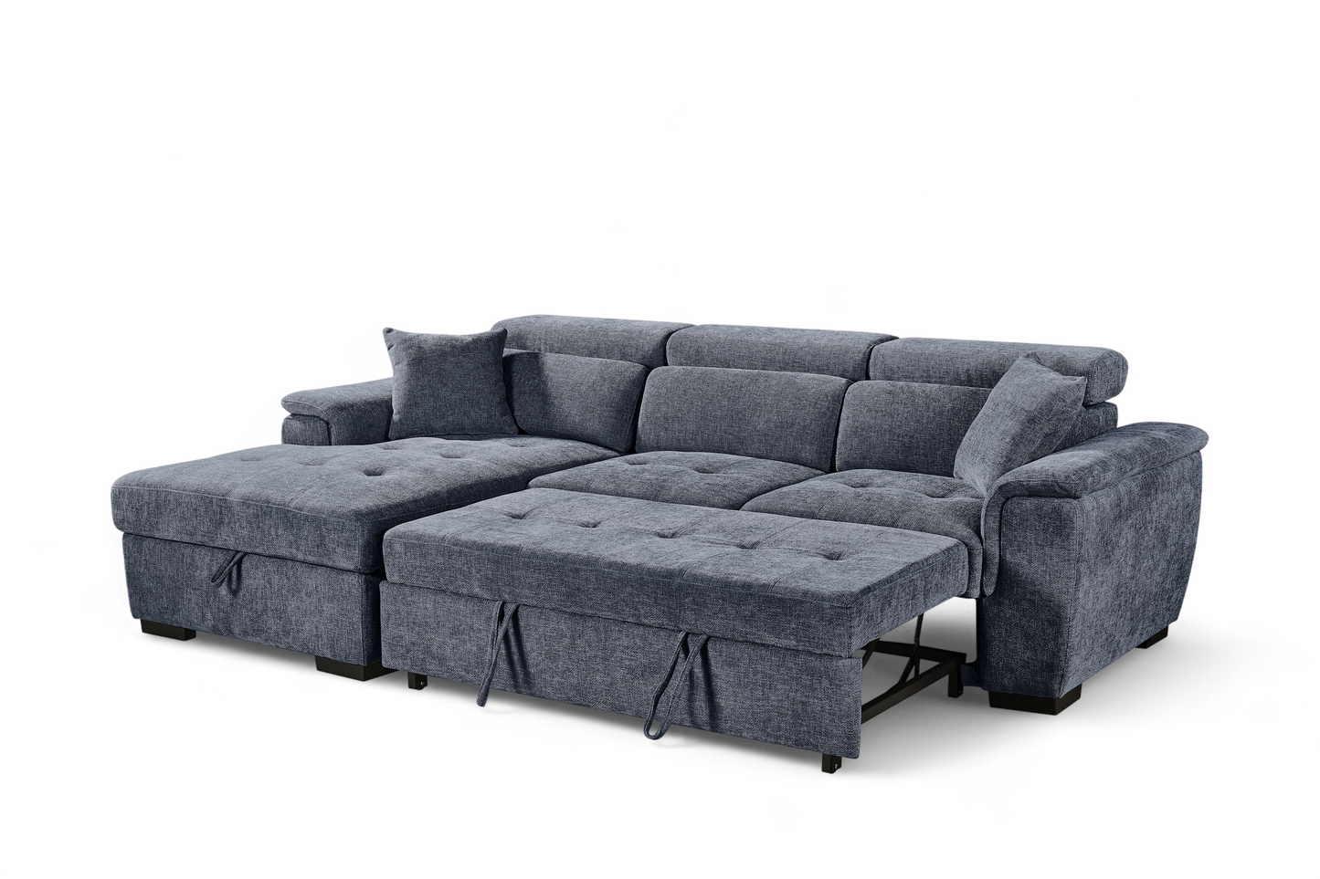 Pale Blue Chenille Fabric Corner Sofabed with Storage