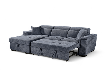 Pale Blue Chenille Fabric Corner Sofabed with Storage