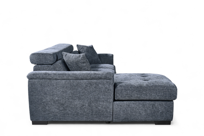 Pale Blue Chenille Fabric Corner Sofabed with Storage