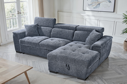 Pale Blue Chenille Fabric Corner Sofabed with Storage