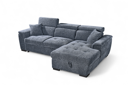 Pale Blue Chenille Fabric Corner Sofabed with Storage